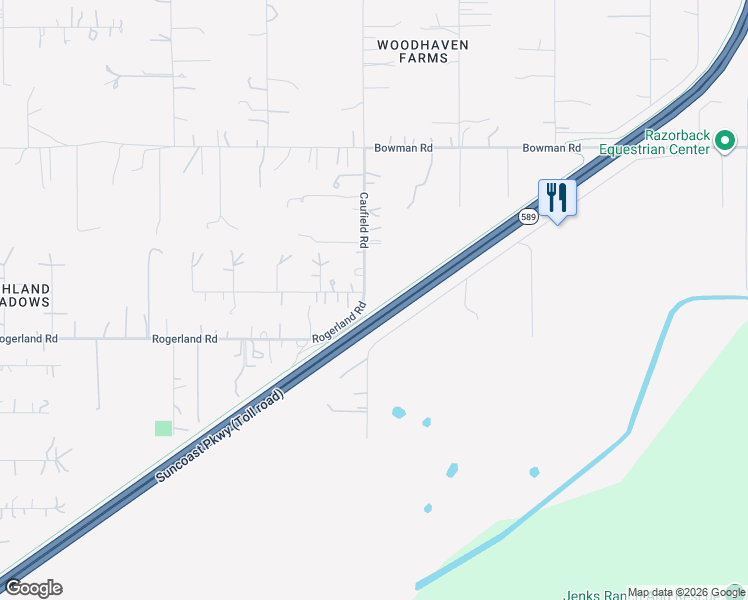 map of restaurants, bars, coffee shops, grocery stores, and more near 17551 Caufield Road in Spring Hill