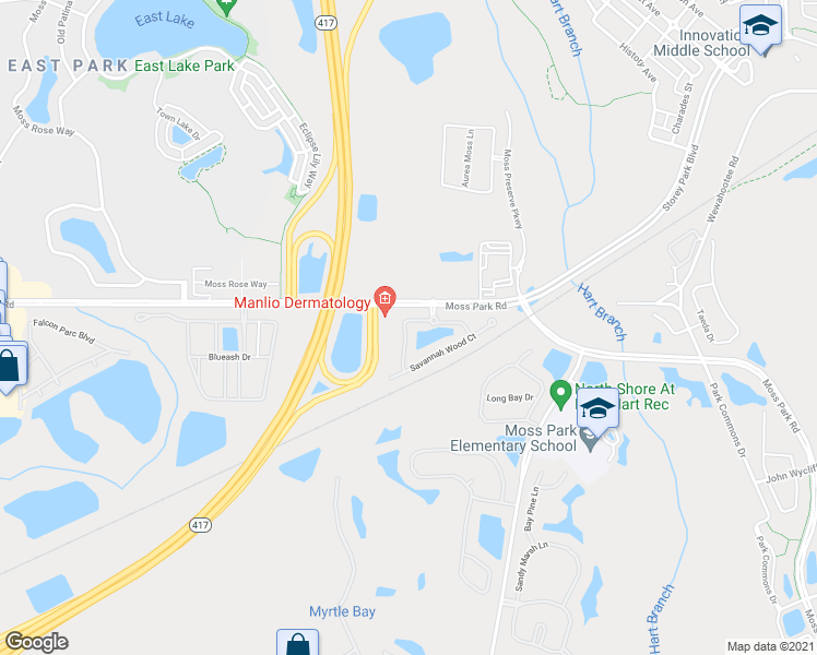 map of restaurants, bars, coffee shops, grocery stores, and more near 9432 Flowering Cottonwood Road in Orlando