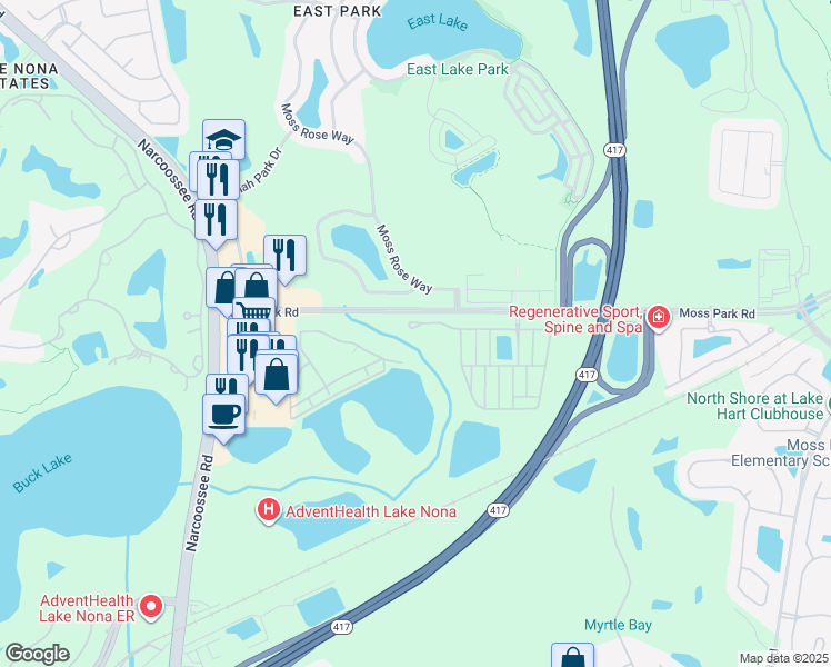 map of restaurants, bars, coffee shops, grocery stores, and more near 10616 Savannah Plantation Court in Orlando