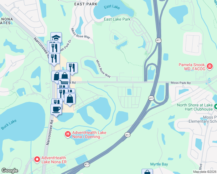 map of restaurants, bars, coffee shops, grocery stores, and more near 10632 Savannah Plantation Court in Orlando