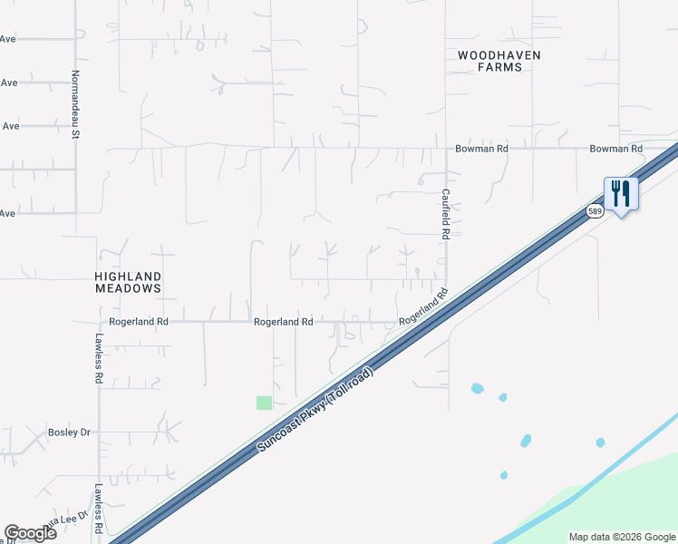 map of restaurants, bars, coffee shops, grocery stores, and more near 17642 Godfrey Court in Spring Hill