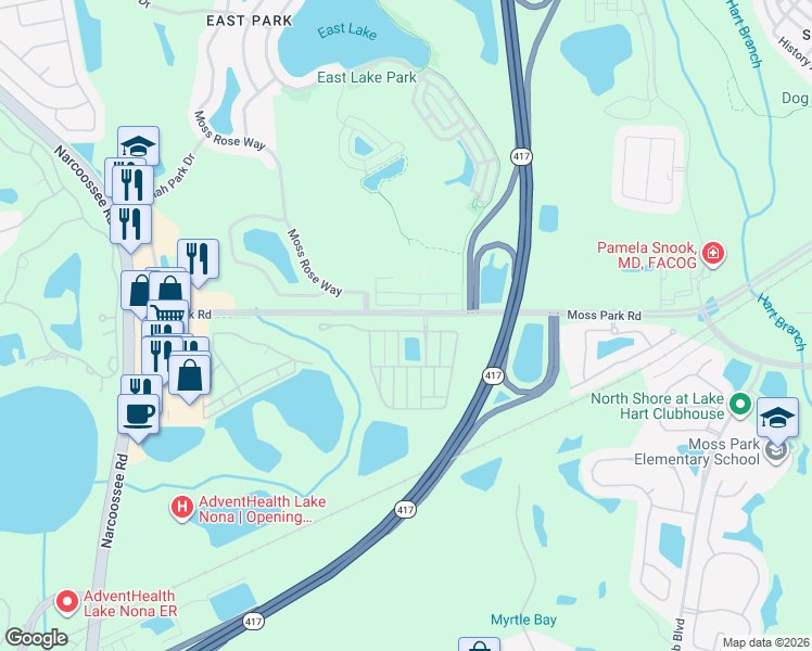map of restaurants, bars, coffee shops, grocery stores, and more near 10781 Savannah Landing Circle in Orlando