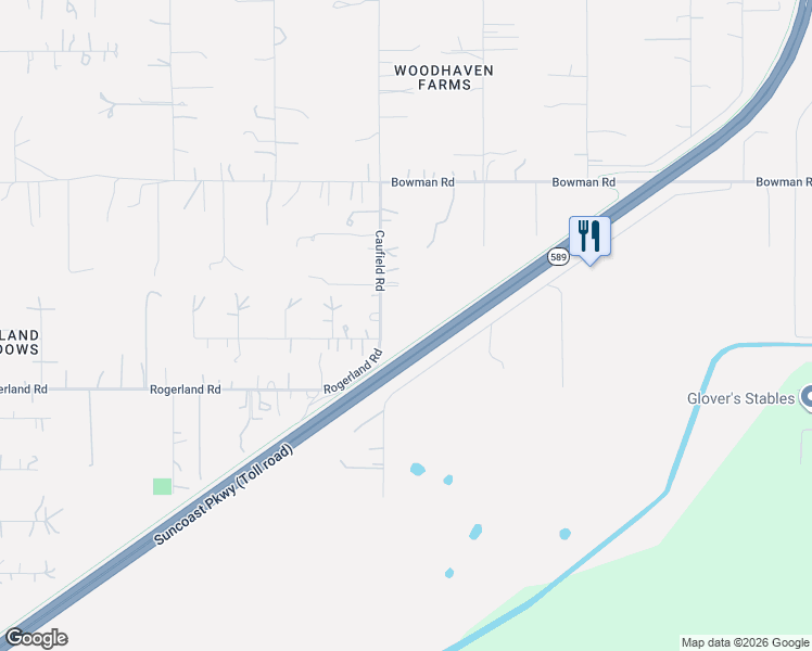 map of restaurants, bars, coffee shops, grocery stores, and more near 17622 Caufield Road in Spring Hill