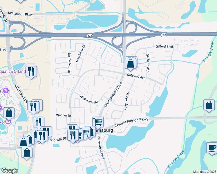 map of restaurants, bars, coffee shops, grocery stores, and more near 10438 Jutland Court in Orlando