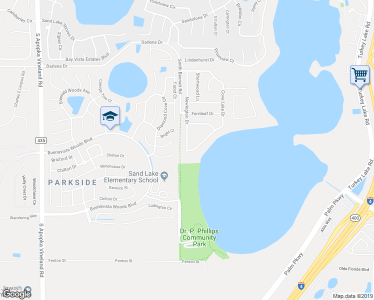 map of restaurants, bars, coffee shops, grocery stores, and more near 12515 Cove Lake Drive in Orlando