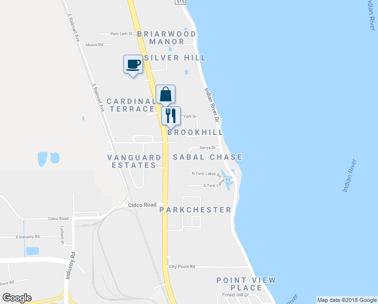 map of restaurants, bars, coffee shops, grocery stores, and more near 165 Sonya Dr in Cocoa