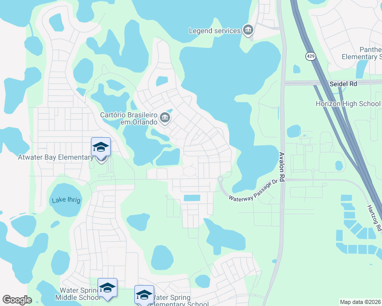 map of restaurants, bars, coffee shops, grocery stores, and more near 16163 Pebble Bluff Loop in Winter Garden