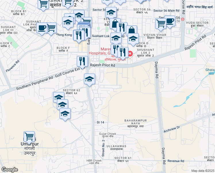 map of restaurants, bars, coffee shops, grocery stores, and more near in Gurugram