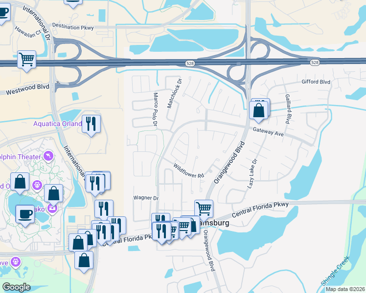 map of restaurants, bars, coffee shops, grocery stores, and more near 5316 Maize St in Orlando