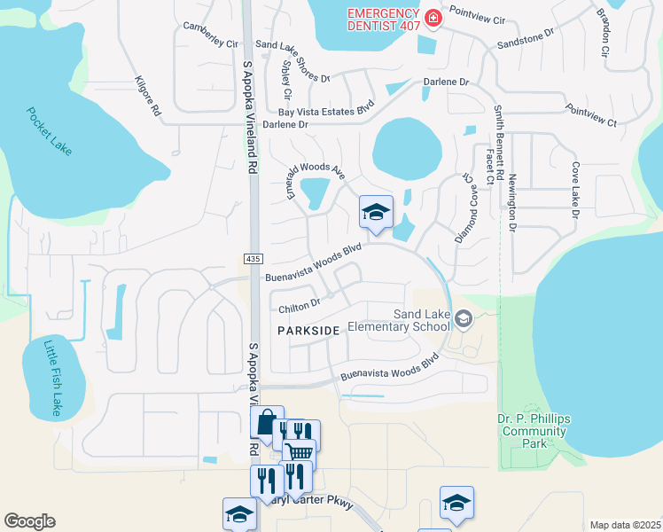 map of restaurants, bars, coffee shops, grocery stores, and more near 8561 Geddes Loop in Orlando