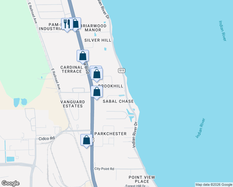 map of restaurants, bars, coffee shops, grocery stores, and more near 165 Sonya Drive in Cocoa