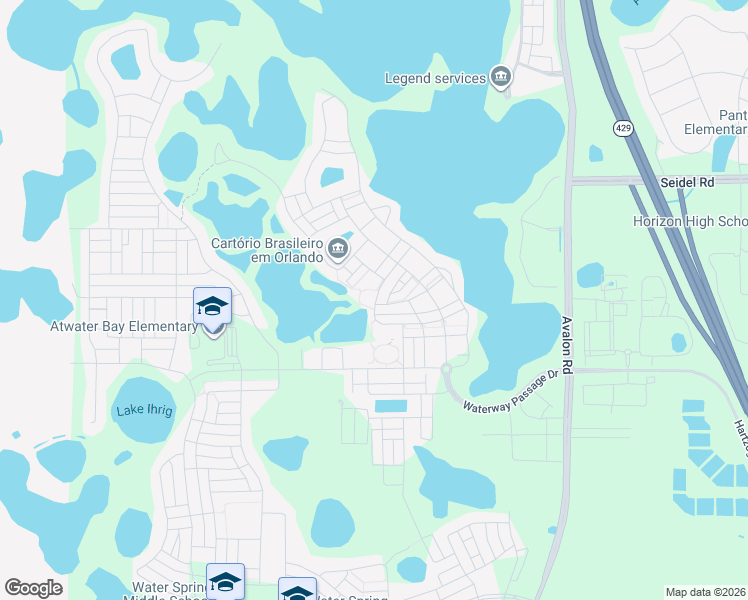 map of restaurants, bars, coffee shops, grocery stores, and more near 16163 Pebble Bluff Loop in Winter Garden