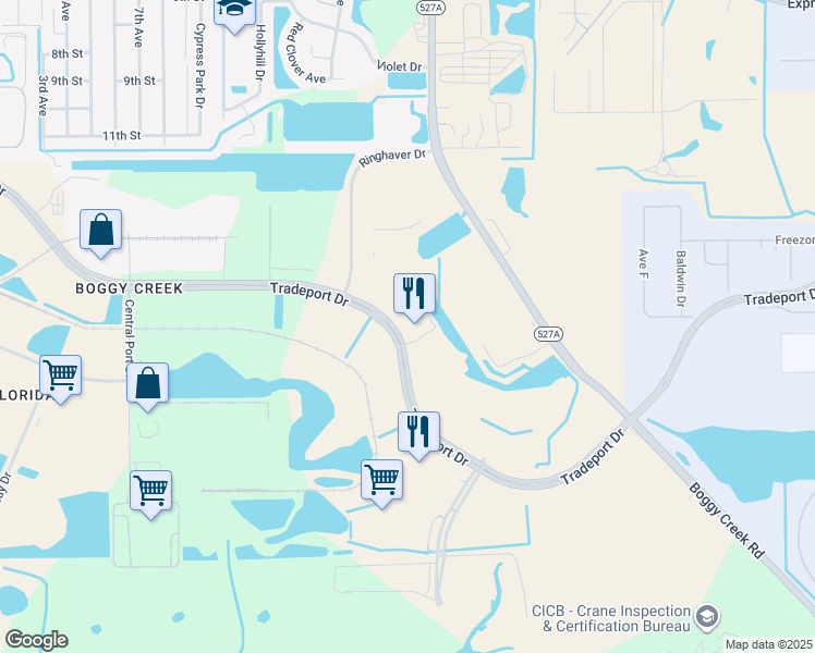 map of restaurants, bars, coffee shops, grocery stores, and more near 2199 Tradeport Drive in Orlando