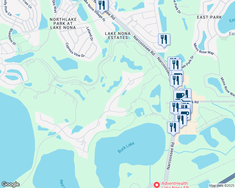 map of restaurants, bars, coffee shops, grocery stores, and more near 9599 Blandford Road in Orlando