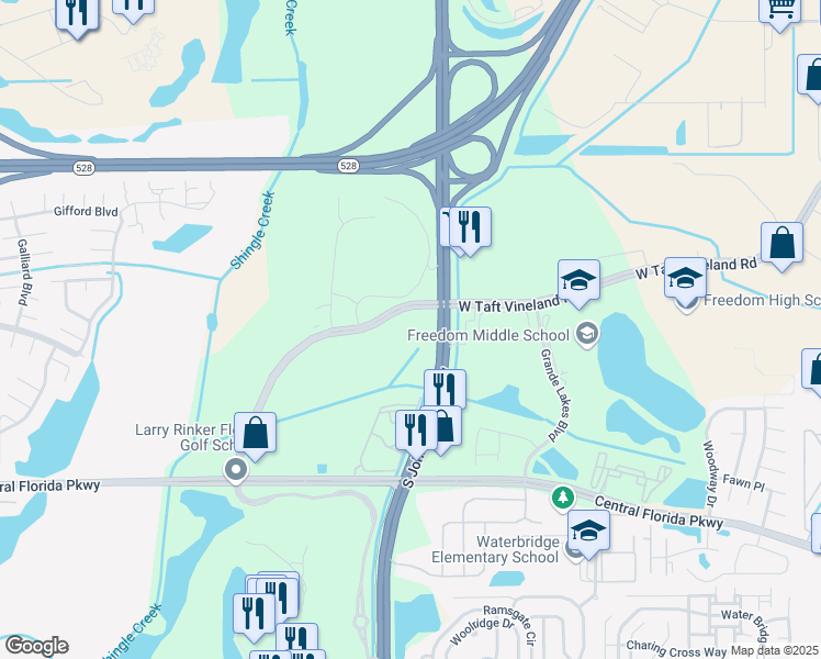 map of restaurants, bars, coffee shops, grocery stores, and more near 10149 Arise Loop in Orlando