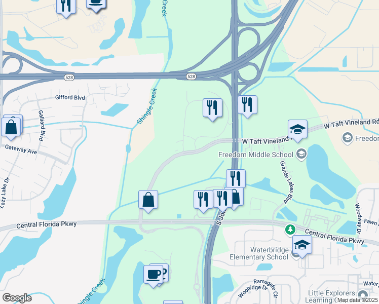 map of restaurants, bars, coffee shops, grocery stores, and more near 10149 Arise Loop in Orlando