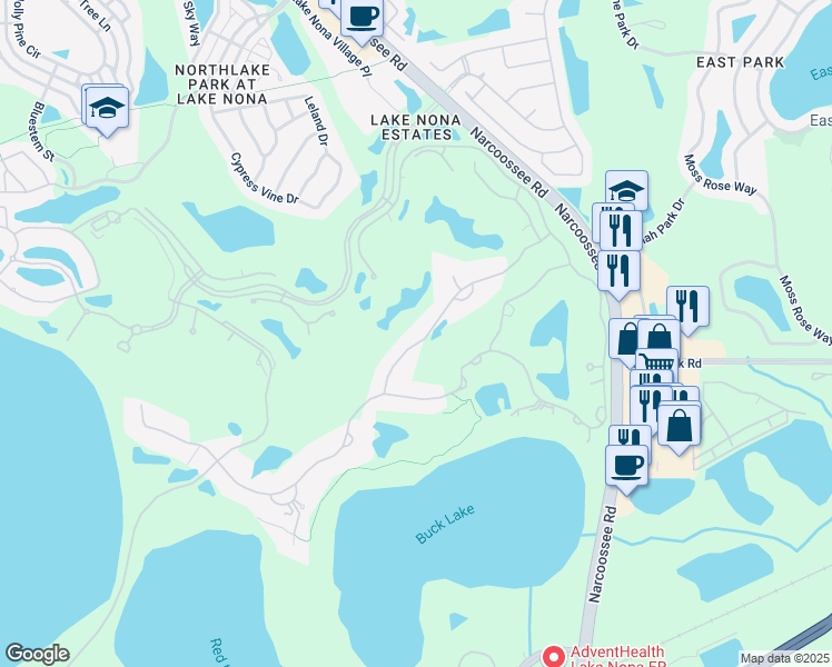 map of restaurants, bars, coffee shops, grocery stores, and more near 9599 Blandford Road in Orlando
