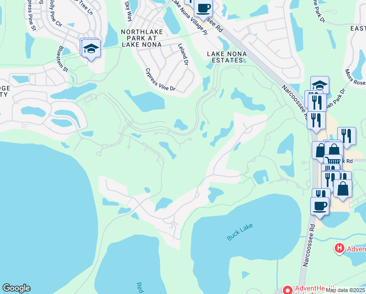 map of restaurants, bars, coffee shops, grocery stores, and more near 9420 Thurloe Place in Orlando
