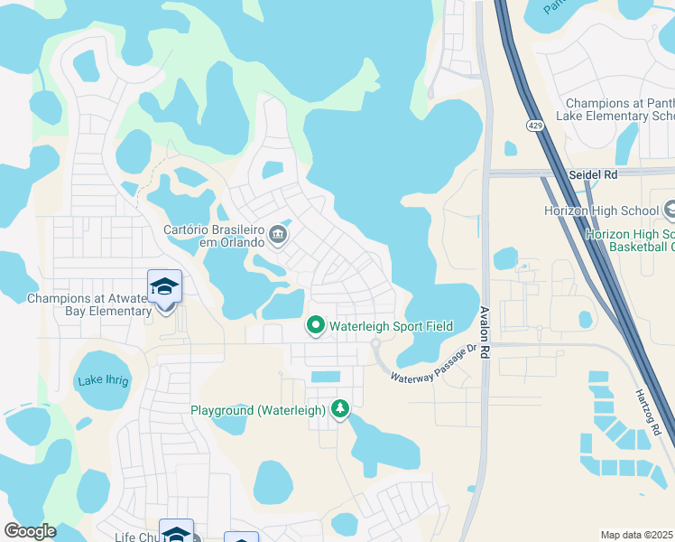 map of restaurants, bars, coffee shops, grocery stores, and more near 16247 Pebble Bluff Loop in Winter Garden