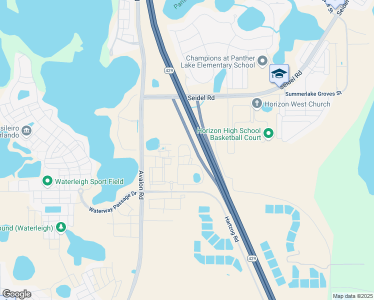 map of restaurants, bars, coffee shops, grocery stores, and more near Daniel Webster Western Beltway in Winter Garden
