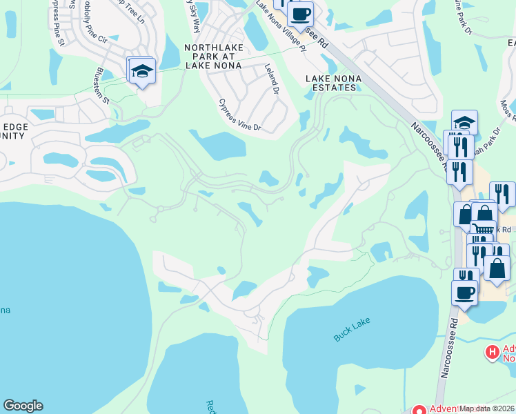 map of restaurants, bars, coffee shops, grocery stores, and more near 9372 Thurloe Place in Orlando
