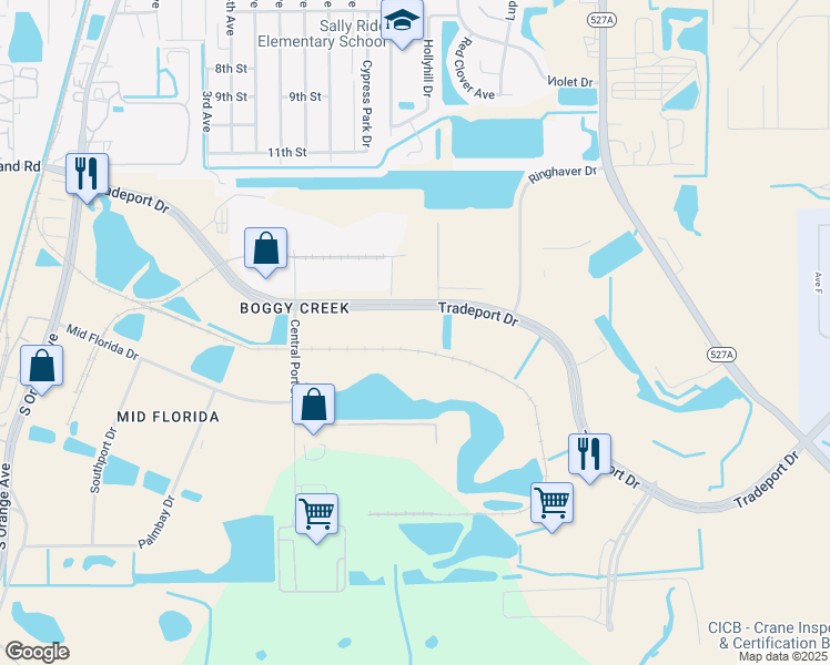 map of restaurants, bars, coffee shops, grocery stores, and more near 1700 Tradeport Drive in Orlando