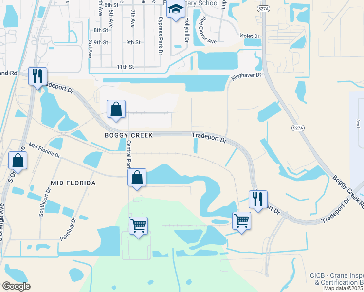 map of restaurants, bars, coffee shops, grocery stores, and more near 1700 Tradeport Drive in Orlando
