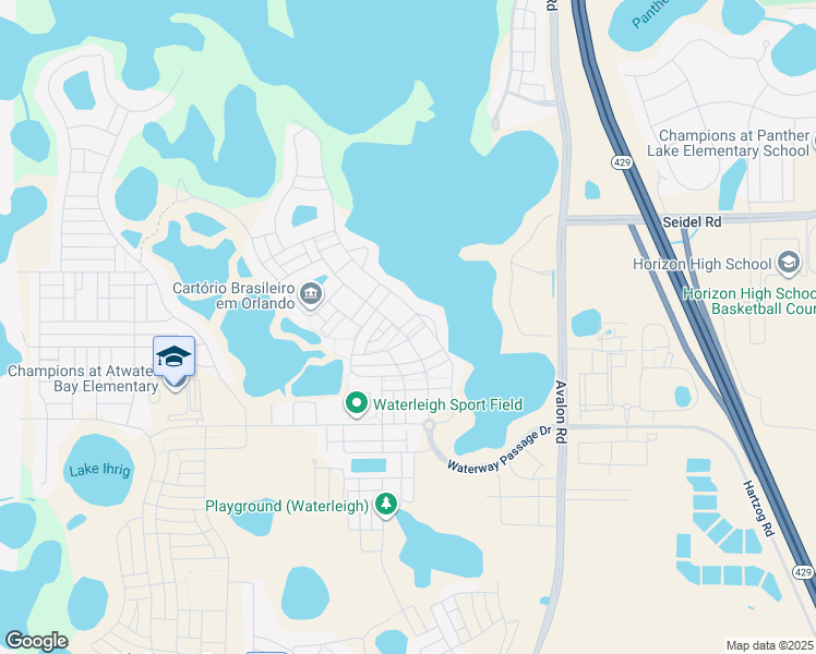 map of restaurants, bars, coffee shops, grocery stores, and more near 16242 Outlook Shore Alley in Winter Garden