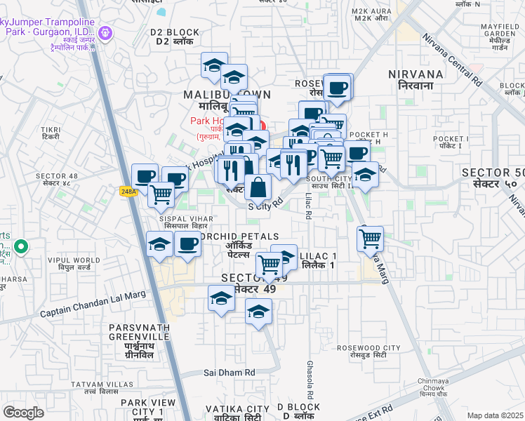 map of restaurants, bars, coffee shops, grocery stores, and more near in Gurugram