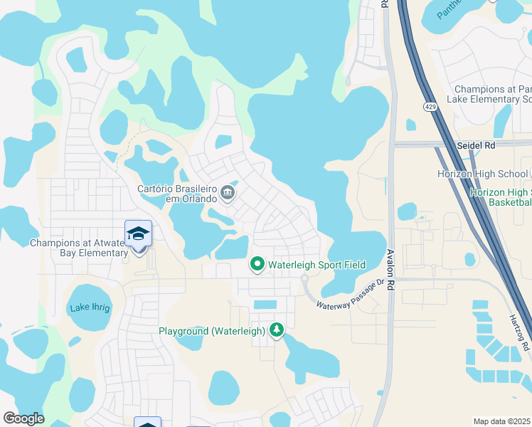map of restaurants, bars, coffee shops, grocery stores, and more near 16247 Pebble Bluff Loop in Winter Garden