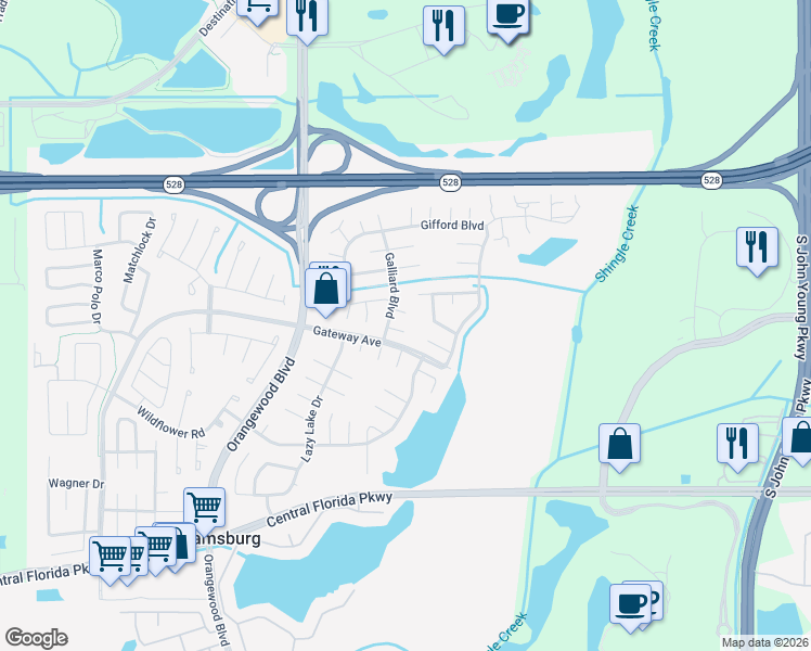 map of restaurants, bars, coffee shops, grocery stores, and more near 4813 Gorvale Lane in Orlando