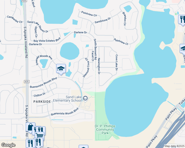 map of restaurants, bars, coffee shops, grocery stores, and more near 8013 Bright Court in Orlando
