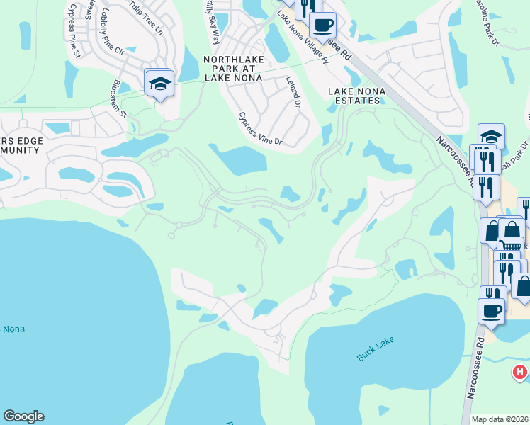 map of restaurants, bars, coffee shops, grocery stores, and more near 9340 Thurloe Pl in Orlando