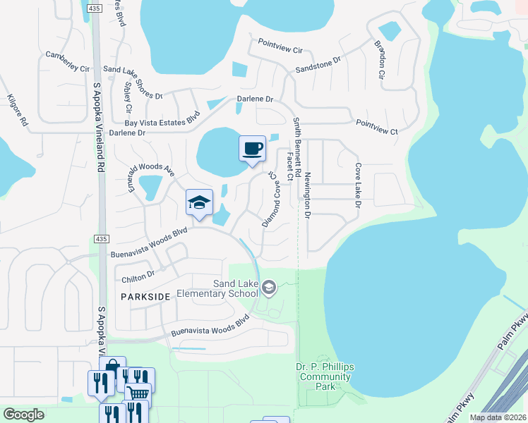 map of restaurants, bars, coffee shops, grocery stores, and more near 8200 Gemstone Court in Orlando
