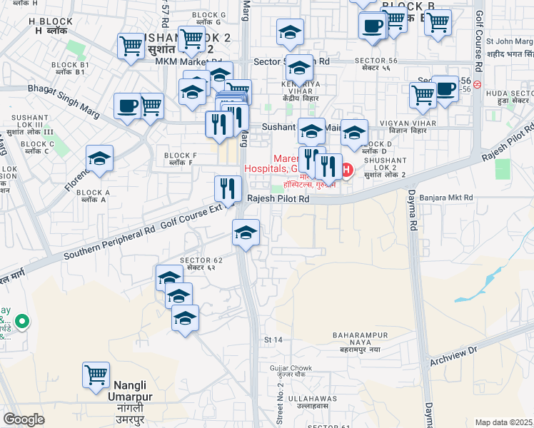 map of restaurants, bars, coffee shops, grocery stores, and more near in Gurugram