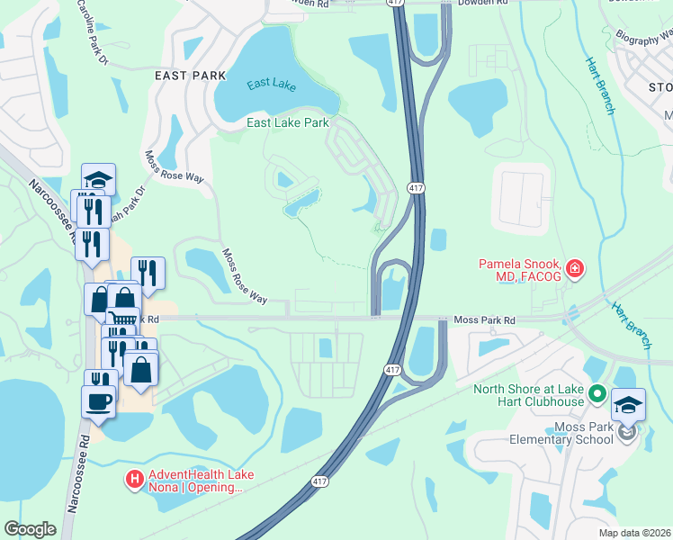 map of restaurants, bars, coffee shops, grocery stores, and more near 10403 Via Parco Orienta in Orlando