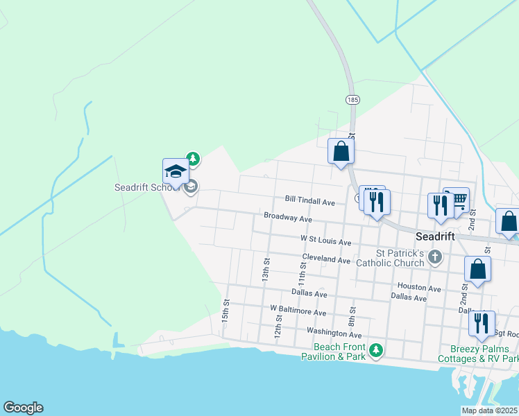 map of restaurants, bars, coffee shops, grocery stores, and more near 1403 Bill Tindall Drive in Seadrift
