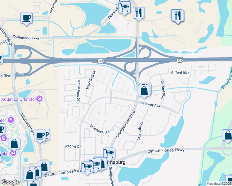 map of restaurants, bars, coffee shops, grocery stores, and more near 10161 Donhill Court in Orlando
