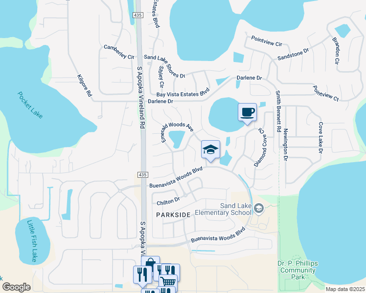 map of restaurants, bars, coffee shops, grocery stores, and more near 8537 Forest Run Lane in Orlando