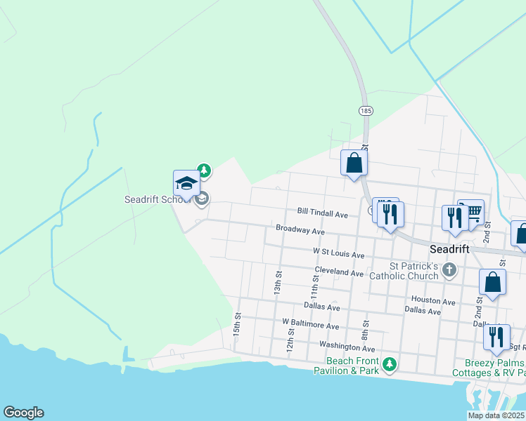 map of restaurants, bars, coffee shops, grocery stores, and more near 1403 Bill Tindall Drive in Seadrift