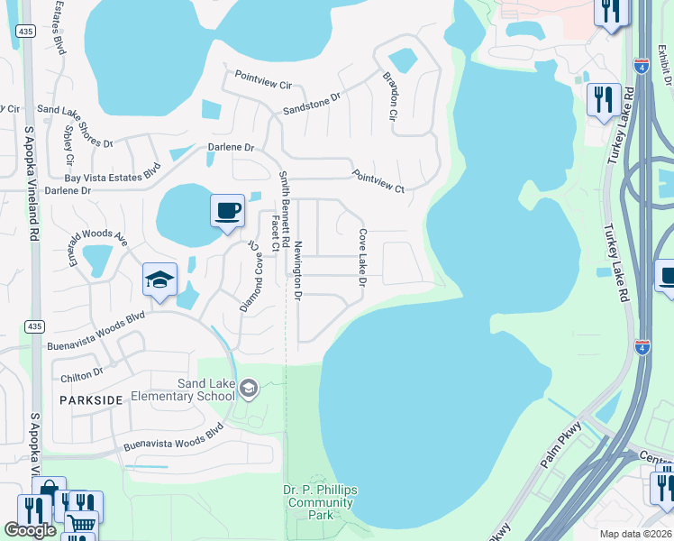 map of restaurants, bars, coffee shops, grocery stores, and more near 7823 Fernleaf Drive in Orlando