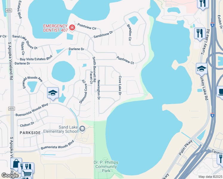 map of restaurants, bars, coffee shops, grocery stores, and more near 7823 Fernleaf Drive in Orlando