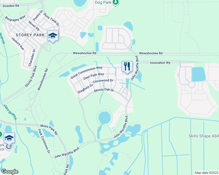 map of restaurants, bars, coffee shops, grocery stores, and more near 9000 Grey Moss Drive in Orlando