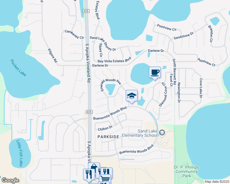 map of restaurants, bars, coffee shops, grocery stores, and more near 8537 Forest Run Lane in Orlando