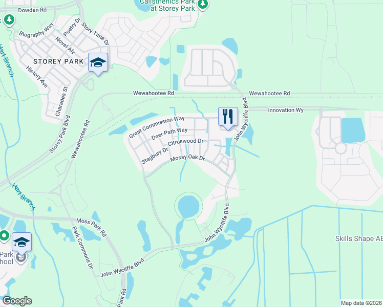 map of restaurants, bars, coffee shops, grocery stores, and more near 9155 Hunters Mill Drive in Orlando