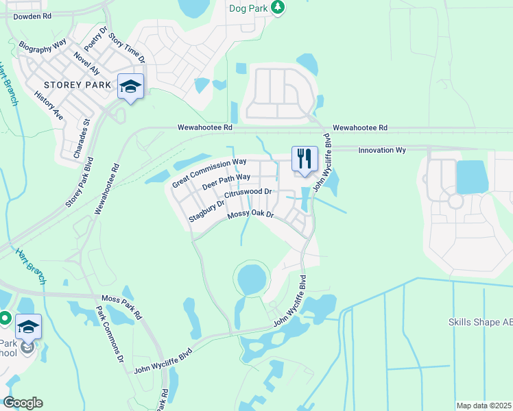 map of restaurants, bars, coffee shops, grocery stores, and more near 9000 Grey Moss Drive in Orlando