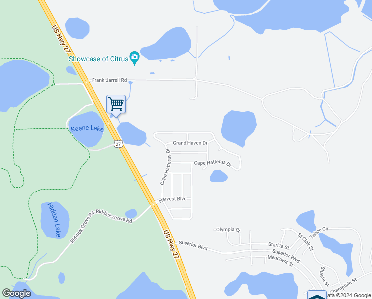 map of restaurants, bars, coffee shops, grocery stores, and more near 15341 Groose Point Lane in Clermont