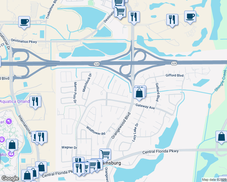 map of restaurants, bars, coffee shops, grocery stores, and more near 10161 Donhill Court in Orlando