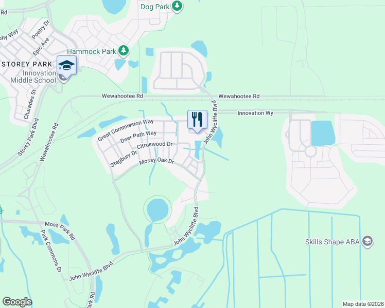 map of restaurants, bars, coffee shops, grocery stores, and more near 12243 Citruswood Drive in Orlando