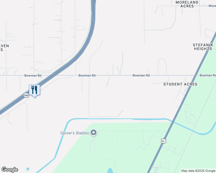 map of restaurants, bars, coffee shops, grocery stores, and more near 20140 Bowman Road in Spring Hill